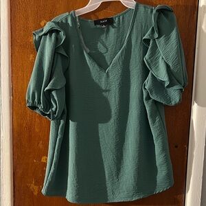 NAIF Teal Ruffle Sleeve Blouse